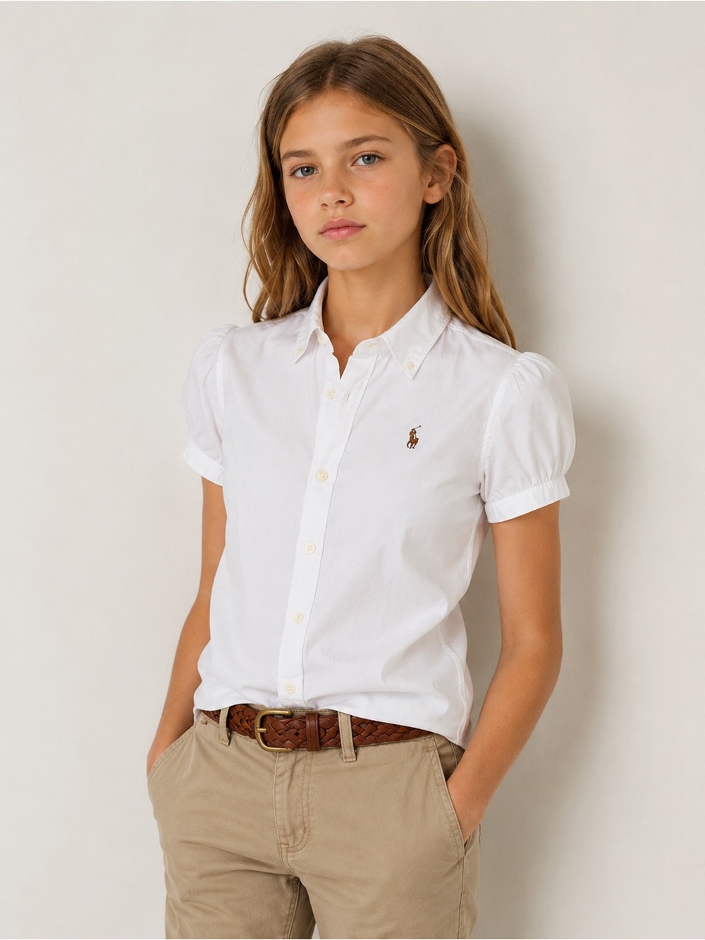 Ralph Lauren White Button Down Puff Sleeve Top Size 12